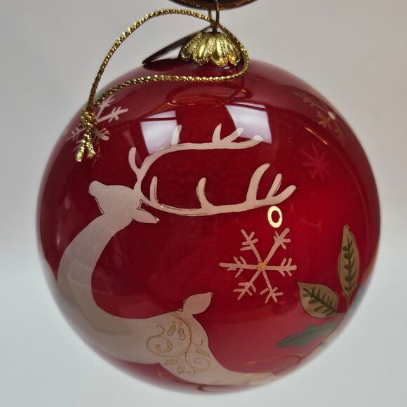 NWB Li Bien Pier1 Season's Greetings Christmas Ornament Reverse Painted Reindeer - Picture 4 of 6